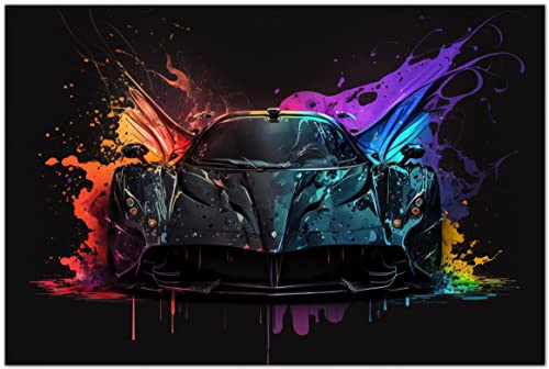 PRINTONIA Leinwandbild 120x80 cm Pagani Abstrakt Grafik Sportwagen Automobil Bilder Deko Dekoration Wandbild Kunstdruck von PRINTONIA