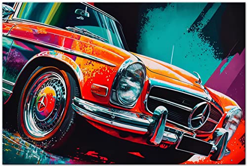 Printonia Leinwandbild 120x80cm Meercedes Benz SL Auto Sportwagen Oldtimer Abstrakt Kunstdruck Modern XXL Dekoration von Printonia