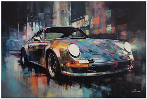 PRINTONIA Leinwandbild 120x80cm Porsche 911 Carrera Classic Sportwagen Abstrakt Art Bilder Dekoration Wandbild Kunstdruck Automobil Deko von PRINTONIA