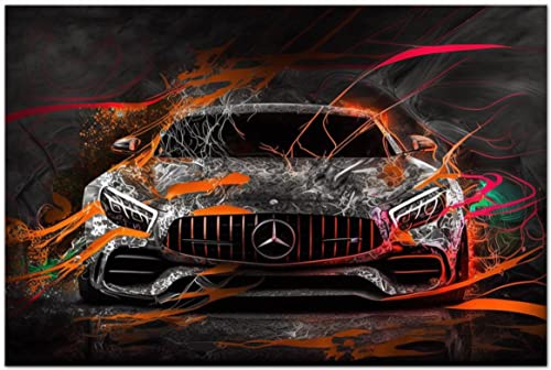 PRINTONIA Wand Bild 120x80cm Mercedes-Benz AMG auf Leinwand Top Art Auto Automobil Bilder Büro Deko Dekoration Wandbild Wohnzimmer Büro Bilder von PRINTONIA