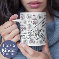 Tasse Für Mama, Oma, Weiß, 330 Ml Und 440 Ml, Rosa Gänseblümchen Design Mit Kinder Namen Personalisierbar, 3D Optik von PRINTYOUxxx