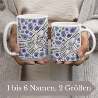 Tasse Für Mama, Oma, Weiß, Zwei Größen, Blaue Blumen Mit Kinder Namen, 3D Optik von PRINTYOUxxx