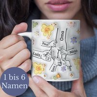 Tasse Für Mama, Oma, Weiß, 330 Ml Und 440 Ml, Zart Gelbes Blumen Design, Mit Kinder Namen Personalisierbar, 3D Optik von PRINTYOUxxx