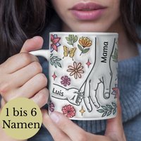 Tasse Für Mama, Oma, Weiß, 330 Ml Und 440 Ml, Herbst Blumen Design Mit Kinder Namen Personalisierbar, 3D Optik von PRINTYOUxxx