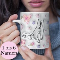Tasse Für Mama, Oma, Weiß, 330 Ml Und 440 Ml, Zart Rosa Blumen Design Mit Kinder Namen Personalisierbar, 3D Optik von PRINTYOUxxx