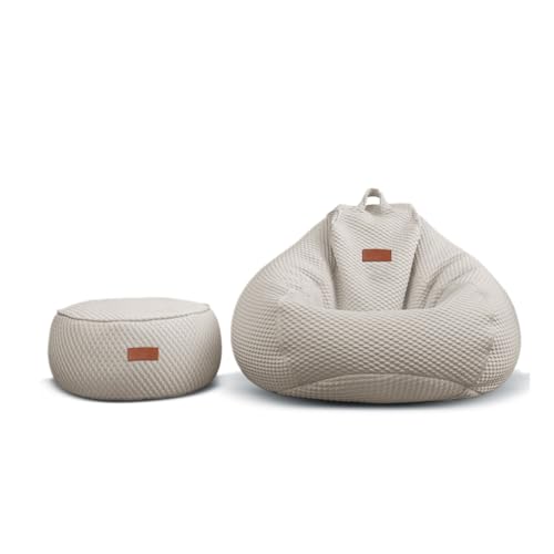 PRIOKNIKO Bean Bag EIS Seide Fauler Sofa Sitzsack Tatami Matte Schlaf Cool Einzel Wohnzimmer Balkons Tuhl Ungefüttert 80X90Cm Rosa + Fuß Schemel (Kein Füller) von PRIOKNIKO