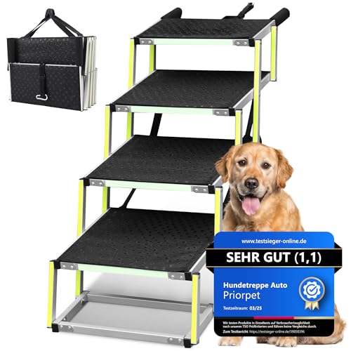 Hundetreppe Auto Klappbar - Hundetreppe Große Hunde - Leuchtende Leitmarkierung - Gelenkschonende Einstiegshilfe Auto Hund - Hundeleiter Faltbar mit Anti-rutsch Einsatz - 77kg Tragkraft - 4 Stufen Hundetreppe Auto Klappbar - Hundetreppe Große Hunde - Leuchtende Leitmarkierung - Gelenkschonende Einstiegshilfe Auto Hund - Hundeleiter Faltbar mit Anti-rutsch Einsatz - 77kg Tragkraft - 4 Stufen von PRIORPET