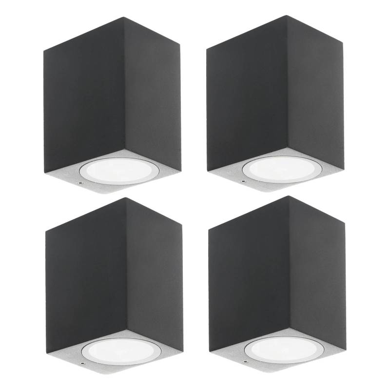 Prios Außenwandleuchte Tetje, schwarz, eckig, 10 cm, 4er-Set von PRIOS