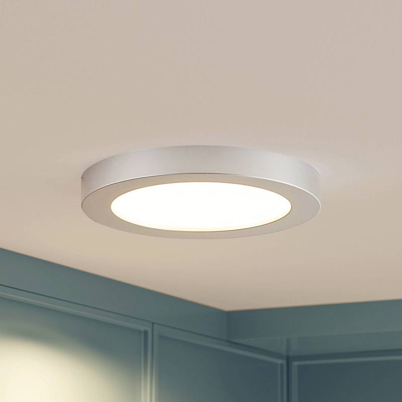 Prios LED-Deckenleuchte Edwina, silber, 23 cm, CCT, IP44 von PRIOS