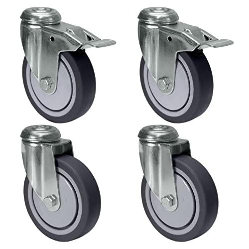 PRIOstahl Möbelrollen mit Rückenloch 100mm Set mit Bremse - Lenkrollen bis 320kg Schwerlastrollen - Spurlos Abrollende Laufrollen Rollen f. Möbel Arbeitstisch Werkstatt Räder Rollbrett Transportroller von PRIOstahl