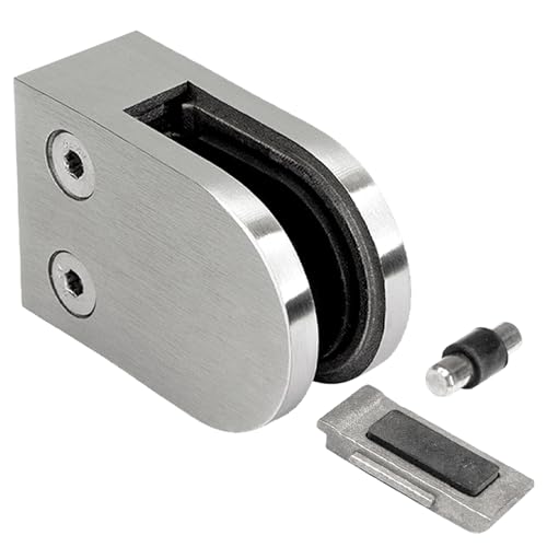 PRIOstahl Glashalter 1 Stück Glasklemmen Klemmhalter Glashalter mit Sicherungsplatte + Sicherungsstift 63 x 45 x 30 mm Anschluss: Flach für Glas 10 mm aus Edelstahl V2A von PRIOstahl