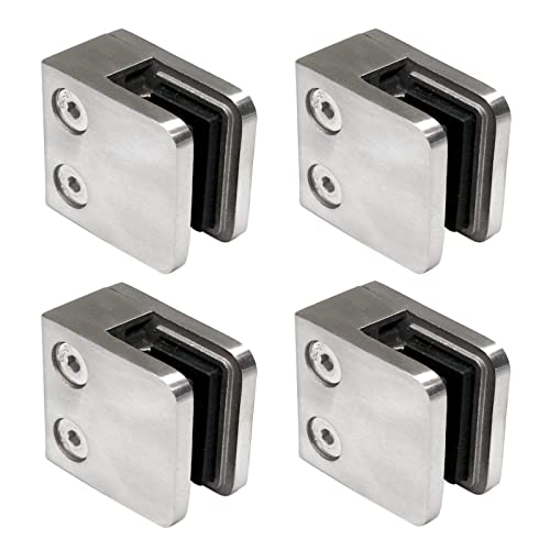 PRIOstahl Glashalter Glasklemmen Abstandhalter Klemmhalter - 4 Stück 45 x 45 x 26 mm Anschluss: Flach für Glas 8 mm Glasklemmhalter Glasplattenhalter für Geländer Treppengeländer aus Edelstahl V2A von PRIOstahl