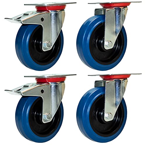 PRIOstahl® Transportrollen Lenkrolle - Lenkrolle mit Bremse blau | 125mm| blue wheels | (SET 4 Rollen) | 2 Stück Lenkrolle - 2 Stück Lenkrolle mit Bremse von PRIOstahl