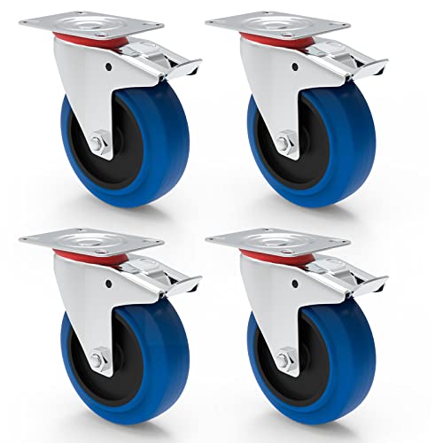 PRIOstahl® Transportrollen Lenkrolle mit Bremse blau | 80mm| blue wheels | Lenkrolle mit Bremse (4 Rollen) von PRIOstahl