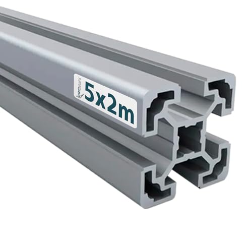 PRIOstahl Aluminiumprofil Montageprofil Alu Profil Systemprofil Konstruktionsprofil Aluminiumkanal Vierkantschiene I 40 x 40mm x 5 Stück Länge: 2000mm Nutbreite: 10mm Natur Eloxiert aus Aluminium von PRIOstahl