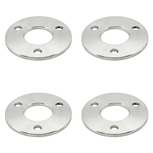 PRIOstahl Ankerplatte Ronde Platte Bodenplatte Flansch mit 3-Loch Bohrung x 4 Stück Größe: 85 mm x 6 mm als Befestigung für Ø 42,4 mm Rundrohr Handlauf Geländerbau Rostfrei aus Edelstahl V2A von PRIOstahl