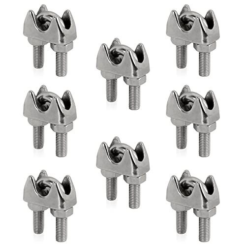 PRIOstahl Drahtseilklemmen Seilklemme Klemme für Drahtseil Bügelseilklemme U-Bolzen Drahtseilkausche - 8 Stück 5mm Seil Seilverbinder Seilspanner Draht Drahtklemmen Edelstahlseil aus Edelstahl V4A von PRIOstahl