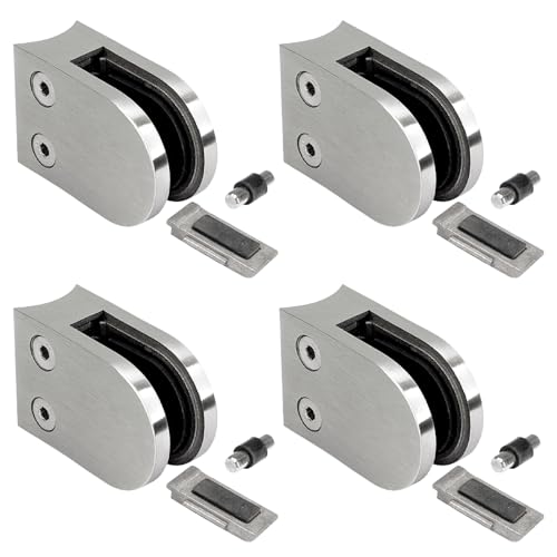 PRIOstahl Glashalter 4 Stück Glasklemme Klemmhalter Glashalter mit Sicherungsplatte + Sicherungsstift 63 x 45 x 30 mm Anschluss: 42,4 mm für Glas 10 mm aus Edelstahl V2A von PRIOstahl
