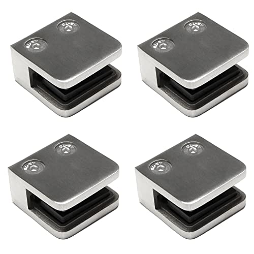 PRIOstahl Glashalter 4 Stück Glasklemmen Klemmhalter Glasplattenhalter Eckig 45 x 45 x 25-27 mm Anschluss: Flach für Glas 2 mm Geländer Treppengeländer Balkon aus Edelstahl V2A von PRIOstahl