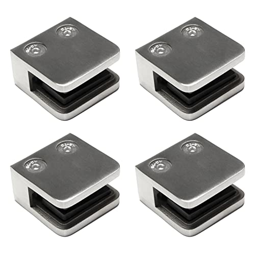 PRIOstahl Glashalter 4 Stück Glasklemmen Klemmhalter Glasplattenhalter Eckig 45 x 45 x 26 mm Anschluss: Flach für Glas 6 mm Geländer Handlauf Balkon aus Edelstahl V2A von PRIOstahl