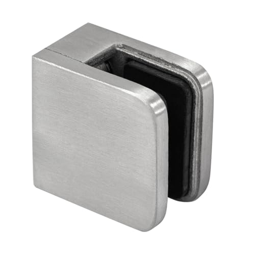 PRIOstahl Glashalter Glasklemmen Klemmhalter Glasplattenhalter - 1 Stück Größe: 30 x 30 x 18 mm Anschluss: Flach - für Glas 6 mm Geländerbau Sichtschutz aus Edelstahl V2A von PRIOstahl