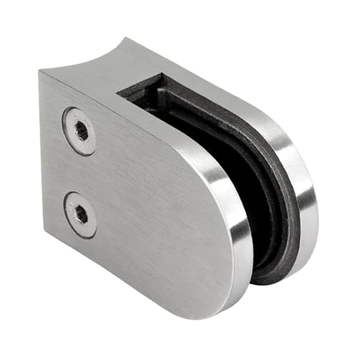 PRIOstahl Glashalter Glasklemmen Klemmhalter Glasplattenhalter - 1 Stück Größe: 63 x 45 x 26-28 mm mit Sicherungsstift Anschluss: Ø42,4 mm - für Glas 8 mm Geländerbau Sichtschutz aus Edelstahl V2A von PRIOstahl