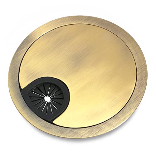 PRIOstahl Kabeldurchlass Kabeldurchführung Kabel Kabelabdeckung Rund Kabelordnung x 1 Stück mit Gummiverschluss Ø90mm Oberfläche: Messing gebürstet (Optik) für Schreibtische aus Metall von PRIOstahl