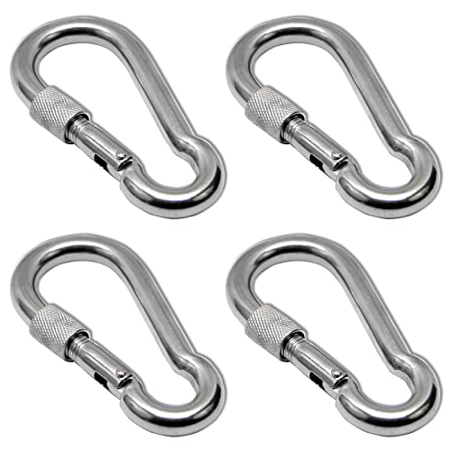 PRIOstahl Karabiner Karabinerhaken mit Sicherheitsmutter Kettenglied - 8 x 80mm x 4 Stück mit Schraubsicherung Verbindungsglied Schraubkarabiner Befestigung Hängesessel Boxsack Edelstahl V4A von PRIOstahl