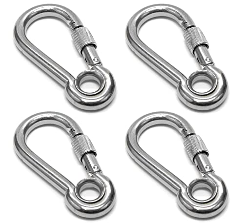PRIOstahl Karabiner Karabinerhaken mit Sicherheitsmutter und Kausche - 5 x 50mm x 4 Stück mit Schraubsicherung Verbindungsglied Schraubkarabiner Befestigung Hängesessel Boxsack Edelstahl V4A von PRIOstahl