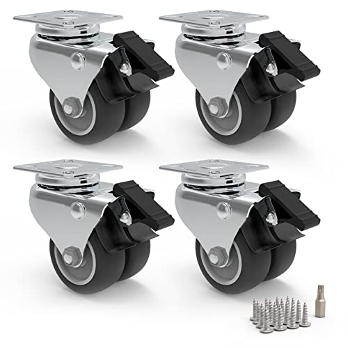 PRIOstahl Möbelrollen 4er Set 50 mm - bis 100 kg pro Rad Schwerlastrollen mit Bremse - Lenkrollen für Innen & Außen - Robuste Transportrollen mit Montagezubehör von PRIOstahl
