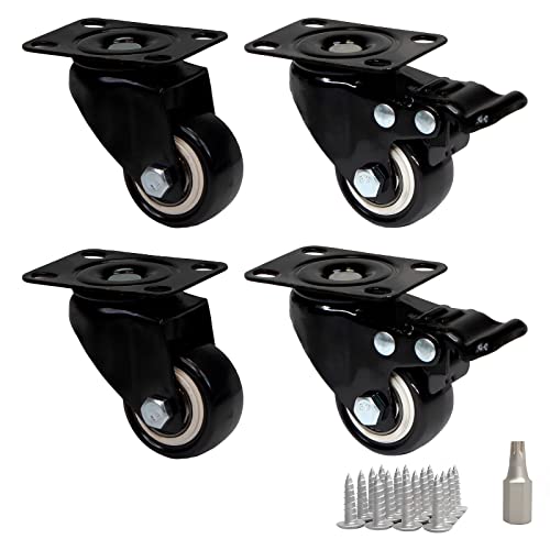 PRIOstahl Möbelrollen Bremsrollen Schwerlastrollen Transportrollen Schwarze Premium Rollen - 2 x Lenkrollen + 2 x Bremsrollen 40 mm + Befestigungsschrauben und Bit für Möbel Schränke Spurlos & Leise von PRIOstahl
