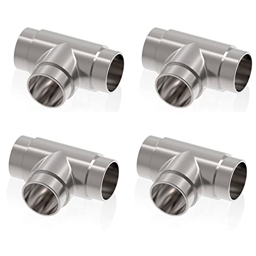 PRIOstahl T-Verbinder Verbinder T-Stück Rohrsteckwinkel Rohrverbinder Verbindungsstück x 4 Stück Ø 33,7 mm Steckfitting für Rundrohr Handlauf Geländer Treppe Rohr Rostfrei aus Edelstahl V2A von PRIOstahl