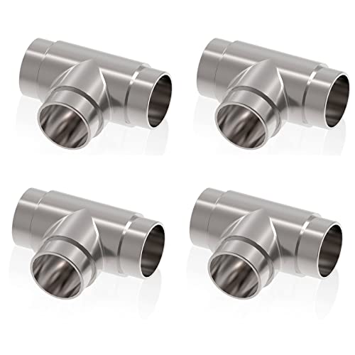 PRIOstahl T-Verbinder Verbinder T-Stück Rohrsteckwinkel Rohrverbinder Verbindungsstück x 4 Stück Ø 42,4 mm Steckfitting für Rundrohr Handlauf Geländer Treppe Rohr Rostfrei aus Edelstahl V2A von PRIOstahl