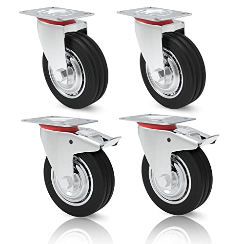 PRIOstahl Schwerlastrollen Set 4 x 100mm Transportrollen mit Bremse bis 280kg Vollgummi Lenkrollen Industrierollen für Werkstatt Werkbank Werkzeugwagen oder Transportroller Palettenmöbel PRIOstahl Schwerlastrollen Set 4 x 100mm Transportrollen mit Bremse bis 280kg Vollgummi Lenkrollen Industrierollen für Werkstatt Werkbank Werkzeugwagen oder Transportroller Palettenmöbel von PRIOstahl
