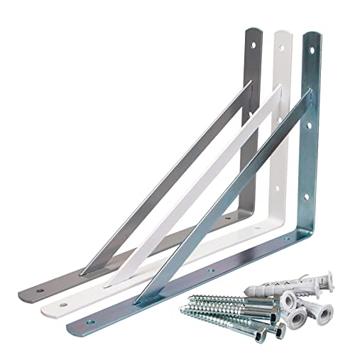 Schwerlastträger Winkel Schwerlastkonsole REGALTRÄGER mit SCHRAUBEN & DÜBEL | 275 x 400 mm | Weiss | Schwerlastkonsole Regalwinkel Regalhalter Winkelträger für Wandmontage von PRIOstahl (2 Stück) von PRIOstahl