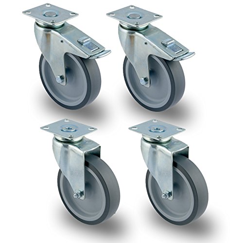 TRANSPORTROLLEN GRAU 100MM | 4 St Apparatenrollen | 2 x Lenkrolle mit Bremse, 2 x Lenkrolle | Möbelrolle von PRIOstahl