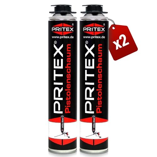 PRITEX – Pistolenschaum 2 x 750 ml zum Verfüllen, Dämmen & Abdichten – Montageschaum mit hervorragender Schall- & Wärmedämmung – Bauschaum für Montagepistole von PRITEX
