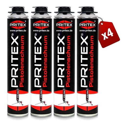 PRITEX – Pistolenschaum 4 x 750 ml zum Verfüllen, Dämmen & Abdichten – Montageschaum mit hervorragender Schall- & Wärmedämmung – Bauschaum für Montagepistole von PRITEX