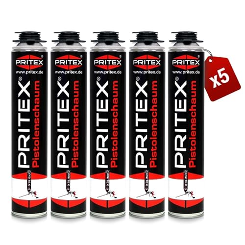 PRITEX – Pistolenschaum 5 x 750 ml zum Verfüllen, Dämmen & Abdichten – Montageschaum mit hervorragender Schall- & Wärmedämmung – Bauschaum für Montagepistole von PRITEX