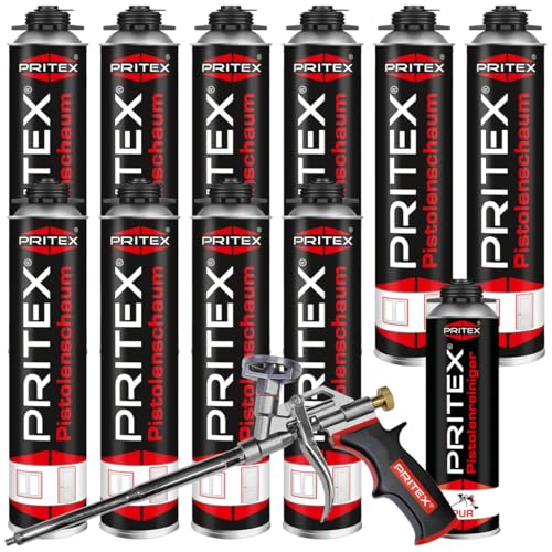 Pistolenschaum Set 10 x 750ml PU Schaum inkl. Pistolenreiniger 500ml + Schaumpistole Bauschaum Montageschaum Pistolenschaum Set 10 x 750ml PU Schaum inkl. Pistolenreiniger 500ml + Schaumpistole Bauschaum Montageschaum von PRITEX