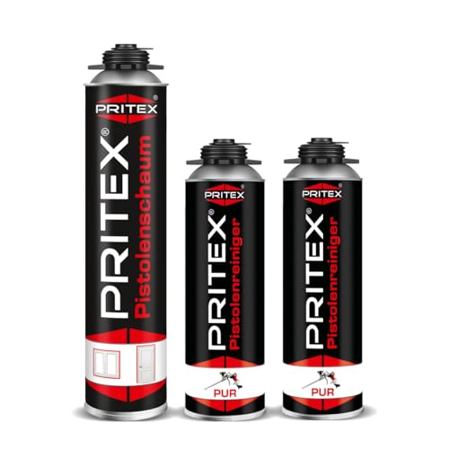 Bauschaum Set 1 x 750ml Pistolenschaum inkl. 2 Pistolenreiniger 500ml PU Schaum Montageschaum von PRITEX