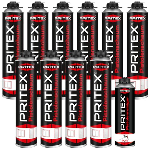 Bauschaum Set 10 x 750ml Pistolenschaum inkl. Pistolenreiniger 500ml PU Schaum Montageschaum Isolierschaum Bauschaum Set 10 x 750ml Pistolenschaum inkl. Pistolenreiniger 500ml PU Schaum Montageschaum Isolierschaum von PRITEX