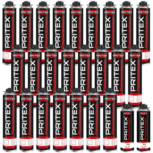 Bauschaum Set 24 x 750ml Pistolenschaum inkl. 2 Pistolenreiniger 500ml PU Schaum Montageschaum von PRITEX