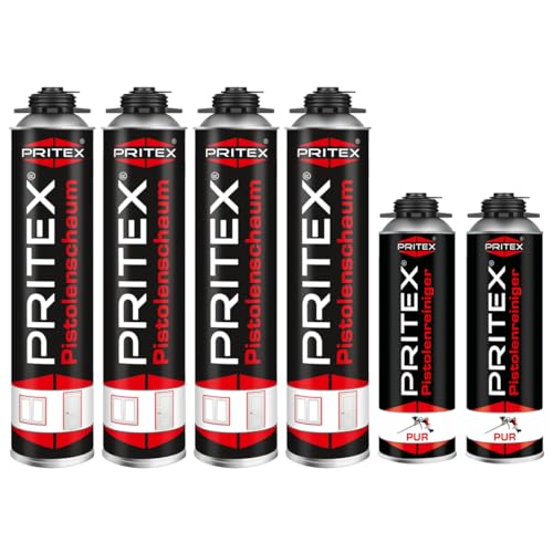 Bauschaum Set 4 x 750ml Pistolenschaum inkl. 2 Pistolenreiniger 500ml PU Schaum Montageschaum Bauschaum Set 4 x 750ml Pistolenschaum inkl. 2 Pistolenreiniger 500ml PU Schaum Montageschaum von PRITEX