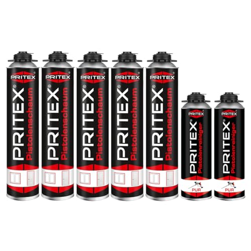 Bauschaum Set 5 x 750ml Pistolenschaum inkl. 2 Pistolenreiniger 500ml PU Schaum Montageschaum Bauschaum Set 5 x 750ml Pistolenschaum inkl. 2 Pistolenreiniger 500ml PU Schaum Montageschaum von PRITEX