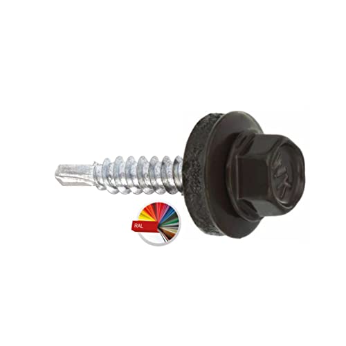 Bohrschrauben mit EPDM-Unterlegscheibe 4,8 х 19 mm 250 Stück RAL: 8019 (Graubraun) - galv. verzinkt Trapezblechschrauben WSB für Befestigung von Blech mit Überlappung von PRITEX