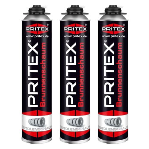 PRITEX – Brunnenschaum 3 x 750 ml zur Montage von Brunnenschachtringen & Rohrelementen – Pistolenschaum mit sehr guter Haftung & hoher Beständigkeit – Bauschaum für Montagepistole von PRITEX