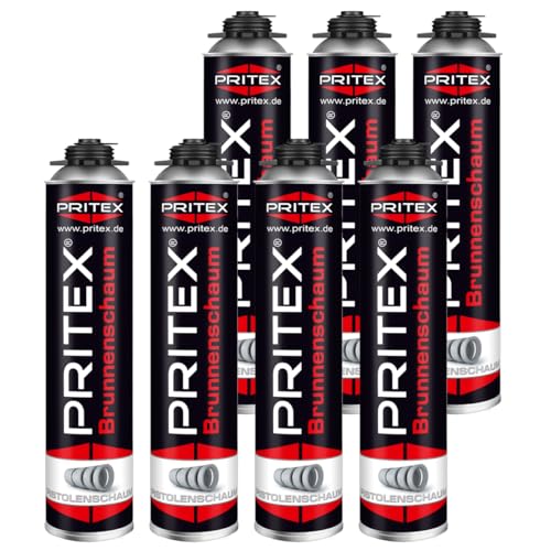 PRITEX – Brunnenschaum 7 x 750 ml zur Montage von Brunnenschachtringen & Rohrelementen – Pistolenschaum mit sehr guter Haftung & hoher Beständigkeit – Bauschaum für Montagepistole von PRITEX