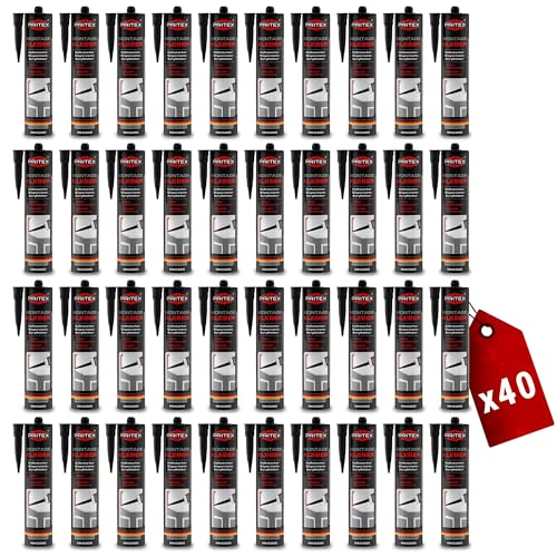 PRITEX – Profi Montagekleber Weiß 40x 300 ml – Baukleber für Holz-Paneele, Kabelkanäle, Sockelleisten, Styropor, Fliesen, Beton uvm. – haftstarker Universalkleber auf Acrylatdispersion-Basis für innen von PRITEX