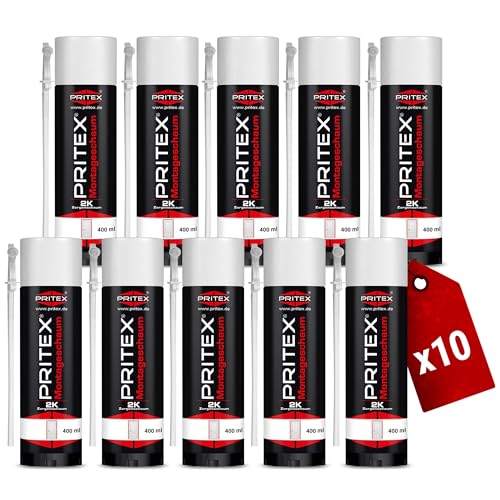 PRITEX – 2K Montageschaum 10 x 400 ml inkl. Aussprührohr – Bauschaum zum Verfüllen, Dämmen & Abdichten – Zargenschaum zur Montage von Türzargen, Fensterrahmen & Holztürfuttern PRITEX – 2K Montageschaum 10 x 400 ml inkl. Aussprührohr – Bauschaum zum Verfüllen, Dämmen & Abdichten – Zargenschaum zur Montage von Türzargen, Fensterrahmen & Holztürfuttern von PRITEX